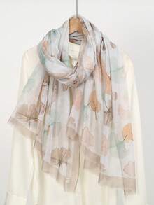 1 pieza Elegante bufanda casual ligera con estampado de hojas para mujeres - Multicolor - Ver 3