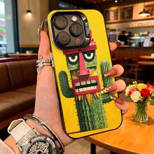 Cubierta de telefono con diseño de cactus y máscara  amarilla para uso diario en cafeterías - Negro - Ver 1