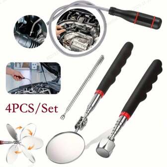 三合一不锈钢伸缩磁性工具——金属质感，坚固耐用，无需电池，便携持久。适用于全美各地的汽车、建筑、家居维护、管道和电气应用。这款多功能工具专为汽车和建筑维护行业难以触及的区域而设计，是男士工具礼品的首选！