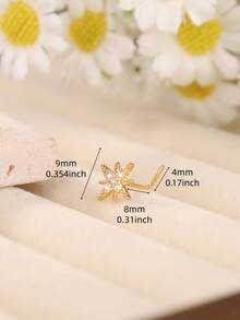 1PC 20G L Shaped Nose Stud Starburst Shape With Sparkly CZ – Gold Plated Star Nose Piercing Jewelry For Women, Perfect For Daily Wear, Parties, And Gifts