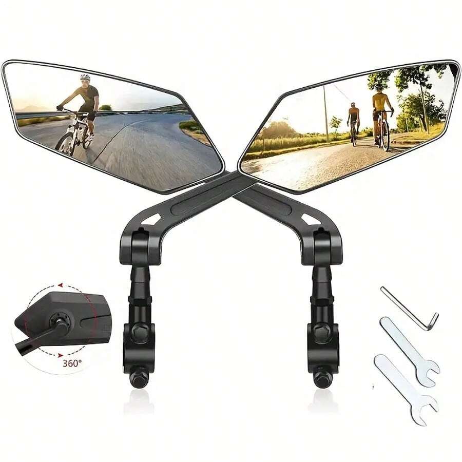 2-Pack Bicycle Rearview Mirrors 360° Adjustable HD Anti-Vibration Side Mirrors Universal For Electric Bikes/ Scooters - màu đen - Xem 1