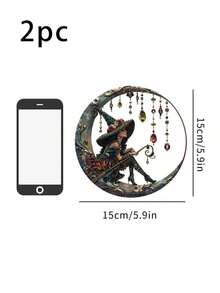 1 pezzo Ciondolo a forma di cappello da strega con luna in cristallo acrilico, decorazione per finestra in vetro colorato, opera d'arte da appendere alla parete, adatto per cortile, giardino, camera da letto, decorazione domestica, Ognissanti, feste, regalo di inaugurazione casa, 2D - Corda multicolore-oro - Visualizzare 9