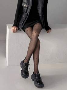 1 đôi quần tất chấm bi đen gợi cảm, hơi trong suốt, ấm áp và thoải mái, dày dặn, ôm sát, 200g/80g, quần tất nữ cạp cao co giãn, tất cho ngày Valentine. - màu đen - Xem 2