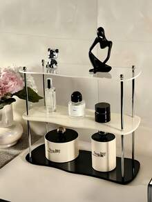 1 pieza Estante de escritorio de acrílico desmontable - Diseño de varios niveles elegante, fácil de ensamblar, organizador de cosméticos para organizar maquillaje y artículos de belleza esenciales, estante de almacenamiento de escritorio para dormitorio, hogar, escuela, oficina, etc., decoración de escritorio elegante, caja de almacenamiento de escritorio de oficina, inicio de la temporada escolar, útiles escolares, regalos para niñas, organizador de maquillaje, artículos de Ramadán, Galentines, decoración de Pascua, organizador de escritorio - Multicolor - Ver 2