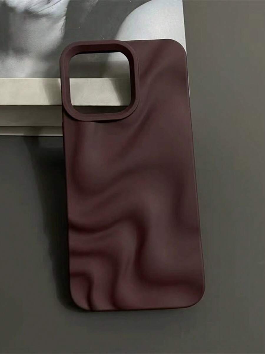 Apple Brown 1pc Y2K Silicone Matte Asymmetrical 3D Wave Texture Minimalist Solid Color Shockproof Phone Case, Compatible With IPhone 15/15 Pro Max/15 Pro/15 Plus/11/12/13/14/16 Pro Max/XS/XR/11 Pro/11 Pro Max/12 Pro/12 Pro Max/13 Pro/13 Pro Max/7 Plus/14 Pro/14 Pro Max/14 Plus/16 Pro/16 Plus/7 Plus/8 Plus/8/SE2, Black/Pink/Burgundy/Blue Waterproof Anti-Fall Scratch Resistant - Burgundy - View 1