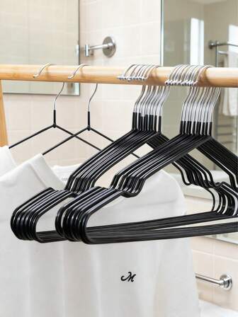 20个/10个/1个装 结实耐用的金属衣架，防滑衣架 - 加厚涂层，成人节省空间裤裙衬衫衣架，防锈无缝收纳架，多件装，适用于卧室和浴室收纳