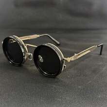 Men's Retro Spandex Style Rotating Sunglasses - Adjustable Brightness Steampunk Style Alloy Frame, Black And Gray Gradient Lenses, Travel And Fashion Accessories, Sunglasses, Party Sunglasses, Suitable For Bohemian Style Sunglasses - 金色 - 查看 12