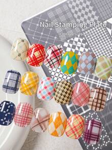 XEIJAYI 1pc Nail Stamping Plate 30 Patterns, Plaid & Geometric Nail Art Stencil, Metal Stamping Plate For Professional Manicure, DIY Nail Design Tool With Color Card