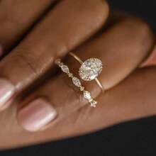 2Pcs Elegant Women's Fashion 18K Gold Plated Zirconia Wedding Ring Set Wedding Band Engagement Party Birthday Anniversary Christmas Gifts For Women Girlfriend Fine Jewelry - Gold - View 3