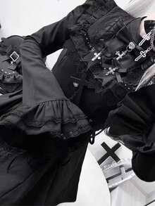 Women Short Dresses - Dark Lace Dress Set - View 3