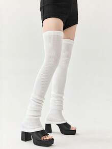 1pc Solid Color Knitted Leg Warmers, Comfortable, Skin-Friendly, High Elasticity & Warm, Fashion Versatile Suitable For Autumn/Winter Daily Wear, Fashionable Item, Couple Gift, Prop - Multicolor - View 12