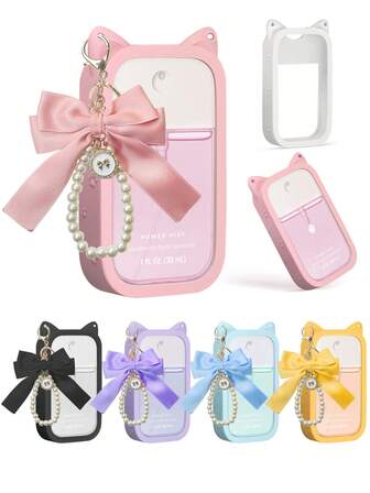 2pcs. Touchland 1 Ounce (30 Ml) Hand Sanitizer Spray Bottle Protective Case, Cute Cat Ear Protective Case, Pearl Bow Key Chain, Silicone Anti-Collision Protective Case With Key Chain Design, Easy To Carry, Can Be Hung On The Bag, Key Or Children's Backpack, Wear-Resistant, Waterproof, Reusable Touchland Hand Sanitizer Spray Protective Case, Travel, Outdoor, Gifts, Halloween Gifts, Christmas Gifts