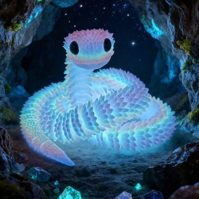 Glow In Dark 3D Printed Articulated Viper Snake | Flexible Posable Bush Viper Figurine | Kawaii Rainbow Fidget Toy Desk Deco & Collectors