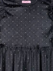 Vestido de velour negro con pequeños lunares dorados para niña de 4 a 12 años. manga larga, cuello redondo - Negro - Ver 3
