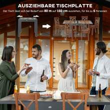 Outsunny Gartentisch, Esstisch Mit Ausziehbarer Tischplatte, Terrassentisch Mit Holzoptik, Balkontisch Aus Alu, Beige+Grau, 160 X 80 X 75cm - Grey - View 4