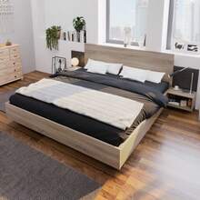 (=280708AAE) Double Bed, 160 X 200 Cm Wooden Frame With 2 Bedside Tables, Modern Bed With 2 Bedside Tables, Complete Bedroom Set - 205.5 X 235 X 76.5 Cm (Depth/Width/Height), Sonoma Oak/Dark Grey Finish - Dark Grey - View 3