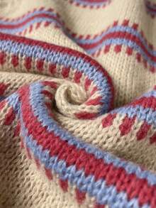 Women's Striped Contrast Color Knit Pullover Sweater, Long Sleeve, Suitable For Holiday, Vacation And Daily Wear, Spring/Autumn - Multicolor - View 7