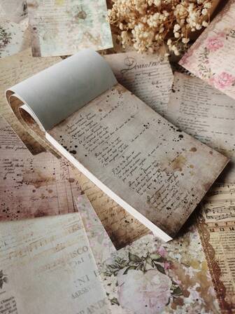 100 hojas de papel decorativo con letra manuscrita vintage en inglés para manualidades y scrapbooking