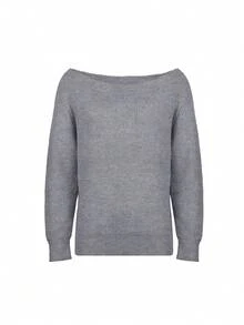 Women Solid Color Long Sleeve Casual Knitted Sweater - Grey - View 1