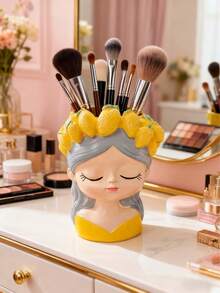 1个树脂花朵造型女孩化妆刷收纳盒 – 可爱梳妆台装饰收纳盒，适用于书桌、梳妆台和浴室 | 母亲节、毕业典礼、生日、圣诞节、秋冬季节、房间装饰的完美礼物 - 彩色 - 查看 7