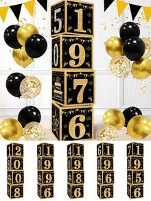 4pcs/Set Black Gold Birthday Decor Box,18th 30th 40th 50th 60th 70th Birthday Party Decor,Birthday Party Background Decoration Supplies,Birthday Gift Box,Photo Props,Party Accessories,Happpy Birthday Party Decoration,Home Decor Room Decor,18 30 40 50 60 70 Years Old Birthday Decoration,Birthday Party Supplies, Birthday Gift,Party Favors - Black Gold Birthday - View 1