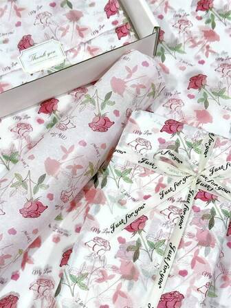 60/30/10 情人节爱心玫瑰礼盒包装纸 - 20x34 英寸玫瑰花束及爱心蝴蝶结设计，轻便保护包装，粉色爱心蝴蝶结，玫瑰花束设计，爱心气球风格，用于礼品包装、易碎物品保护、节日装饰（爱心、花束）、情人节装饰