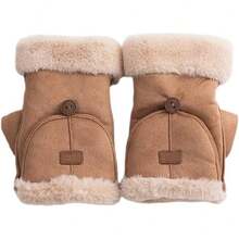 Winter Fingerless Gloves Insulated Warm Convertible Mittens Flip Half Finger Cover Women (Khaki), Khaki - 卡其色 - 查看 12