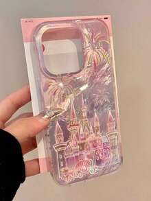 Funda de teléfono con patrón holográfico de castillo de fuegos artificiales degradado rosa, pintado con graffiti, personalizada, resistente a golpes y con estilo, compatible con iPhone17/iPhone17 Pro Max/iPhone16 Pro Max/iPhone15 Pro/iPhone14/iPhone13/12/11, puede ser un regalo para familiares, amigos, hermanos o pareja - Multicolor - Ver 1