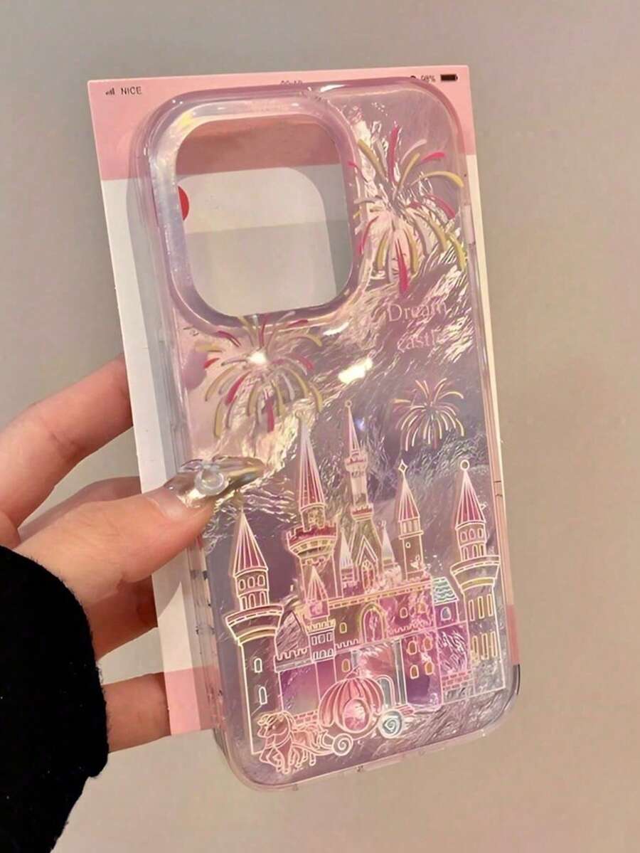 Funda de teléfono con patrón holográfico de castillo de fuegos artificiales degradado rosa, pintado con graffiti, personalizada, resistente a golpes y con estilo, compatible con iPhone17/iPhone17 Pro Max/iPhone16 Pro Max/iPhone15 Pro/iPhone14/iPhone13/12/11, puede ser un regalo para familiares, amigos, hermanos o pareja - Multicolor - Ver 1