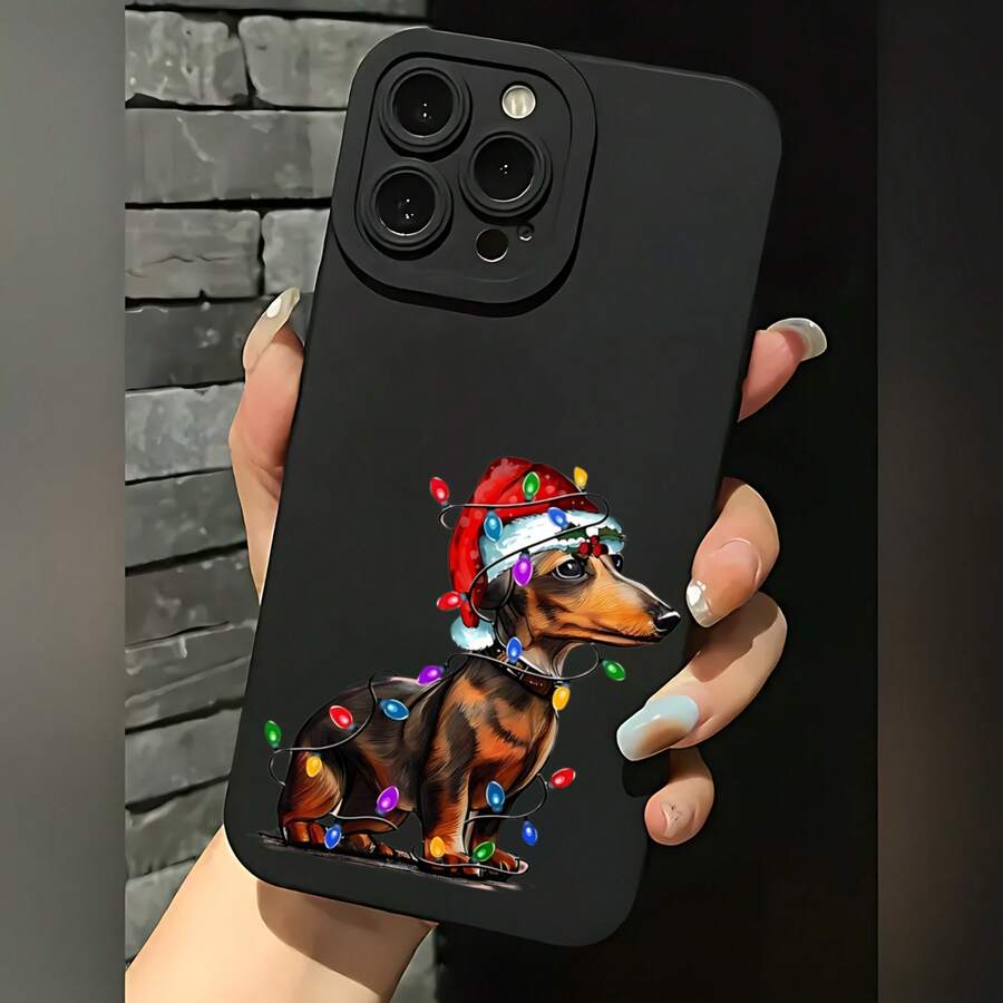 2026 nuevo mate teléfono case,Phone Estuche Navidad perro salchicha Con Luces Y Papá Noel El sombrero es adecuado para 15 Profesional máximo 14 Profesional 13 12 galaxia S23. S22. 21 20 Teléfono Estuche pareja Teléfono Estuche Regalo Para Novio Novia Vacaciones Regalo, Adecuado para 11 a 17, serie - Azul Klein - Ver 1