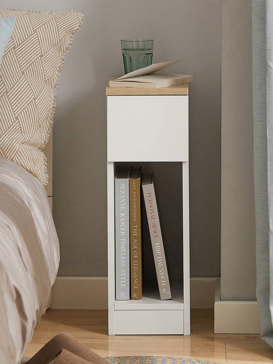SoBuy Nightstand With Drawer For Box Spring Bed, Sofa Table, White, Approx. 20x60x35cm (WxHxD), Narrow Side Table, Telephone Table, Bedside Table, Night Chest, FBT111-WN