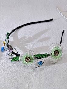1 Stück Blumen Haarband, frisch mit Kunstkristall-Perlen, Fairy Haarschmuck, Braut Kopfbedeckung, Hochzeit Party Veranstaltung Fotografie Casual Täglicher Gebrauch Haaraccessoire für Frauen, Frühling/Sommer Reise Accessoires - Grün - Übersicht 5