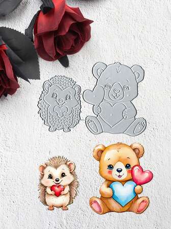1pc Metal Cutting Mold For Hedgehogs And Teddy Bears, Planner Knife Mold Material, DIY Cutting Book Embossing Cutting Knife Mold, Handicraft Metal Mold, Die-Cutting Envelope For Card Making, Photo Album Cards, Embossed Paper Crafts, Photo Album Stamps, Cards, Birthday And Holiday Gifts, Suitable For Collage Artists And Paper Art Enthusiasts