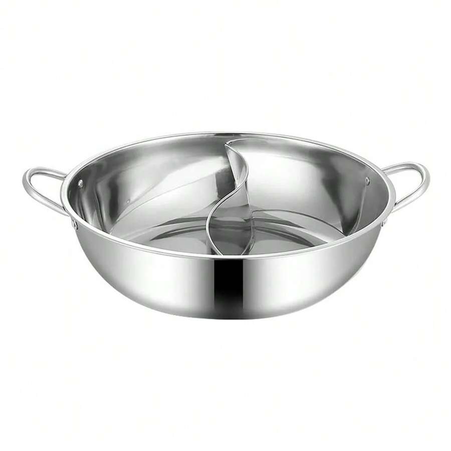32cm Stainless Steel Twin Divided Double Hotpot Cooker Gas Stove Compatible Pot Home Kitchen Cookware Soup Cooking Pot - As Shown - View 1