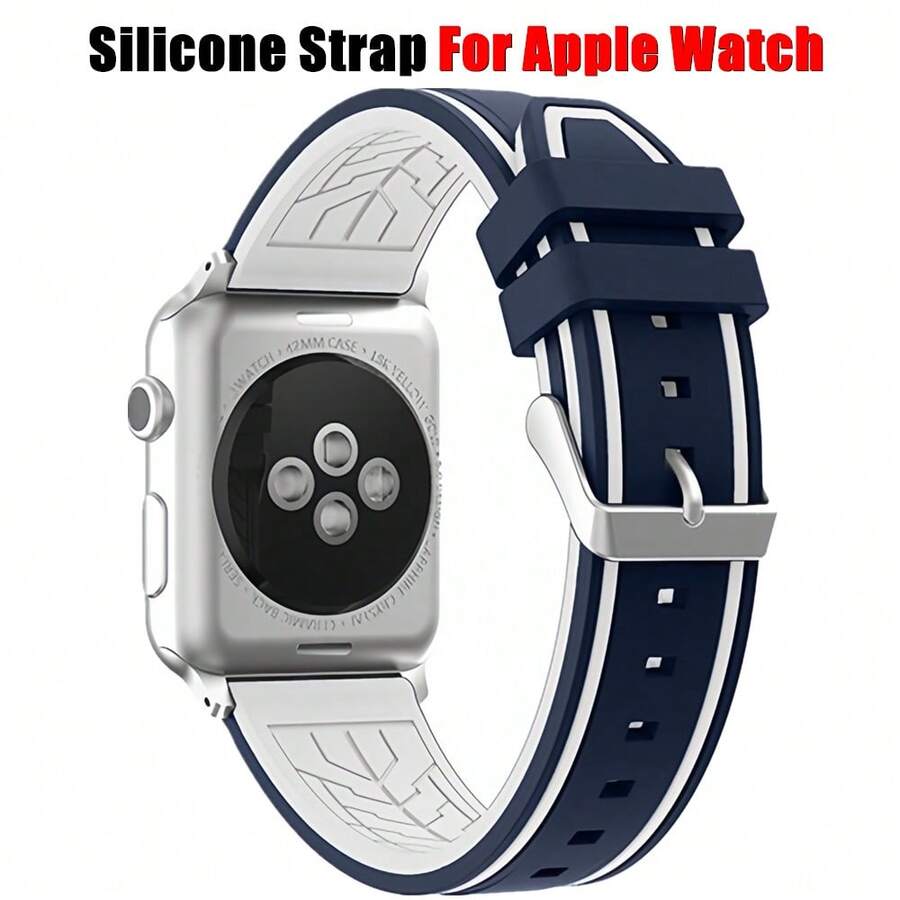 1pc Dual-Color TPU Silicone Watch Band, Compatible With Apple Watch 49mm, 46mm, 45mm, 44mm, 42mm, 41mm, 40mm, 38mm, Blue & White Sports Band, Unisex, Fashionable Strap, Compatible With Apple Watch Series Ultra 3/2/1, 11, 10, 9, 8, 7, SE3, 6, 5, 4, 3, 2, 1, Suitable For Fitness, Running, Daily Wear, Smart Watch Accessory, Excellent Gift For Friends And Family On Christmas, Birthday, Back To School - Blue - View 1