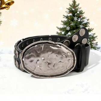 1条男士朋克风重磅工艺真皮腰带，铆钉复古做旧Y2K风格，适合搭配牛仔裤，圣诞节、情人节、休闲装、日常出行。