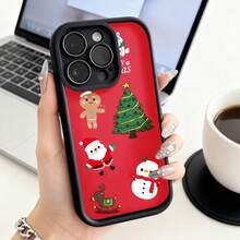Funda de Teléfono Tema Navideño con Impresión de Santa Claus, Hombre de Jengibre, Muñeco de Nieve y Árbol de Navidad para iPhone 14 13 12 11 Pro Max y  Galaxy S23 S22 S21 S20 Plus Funda Protectora para Pareja Regalo para Novio Novia Regalo de Vacaciones - Blanco - Ver 1