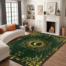 1Pc Large Mystical Moon & Golden Crescent Floral Area Rugs, Celestial Black With Golden Accents,Non-Slip Backing, Lightweight, Durable Polyester, Machine Washable, Easy To Clean, Soft Felt Back, Rug For Living Room, Bedroom Or Office, Sofa, Coffee Table, Kitchen, Bathroom, Balcony, Entrance Carpet, Apartment, Dormitory, Porch, Patio, Farmhouse Decor, Halloween, Fall Decor, Dark Academia Style, Indoor Use, Rugs For Living Room, Low Pile Carpet - 樣式 5 - 查看 1