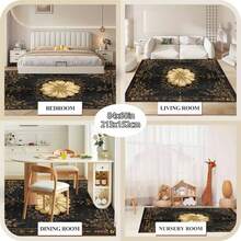 1Pc Large Mystical Moon & Golden Crescent Floral Area Rugs, Celestial Black With Golden Accents,Non-Slip Backing, Lightweight, Durable Polyester, Machine Washable, Easy To Clean, Soft Felt Back, Rug For Living Room, Bedroom Or Office, Sofa, Coffee Table, Kitchen, Bathroom, Balcony, Entrance Carpet, Apartment, Dormitory, Porch, Patio, Farmhouse Decor, Halloween, Fall Decor, Dark Academia Style, Indoor Use, Rugs For Living Room, Low Pile Carpet - Phong cách 9 - Xem 6