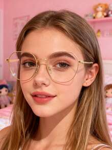 1副多边形眼镜，专为女性网红设计，外观出众；轻盈优雅的镜框，大镜框设计使脸型更显瘦，超轻便。 - 半圓框 - 查看 12