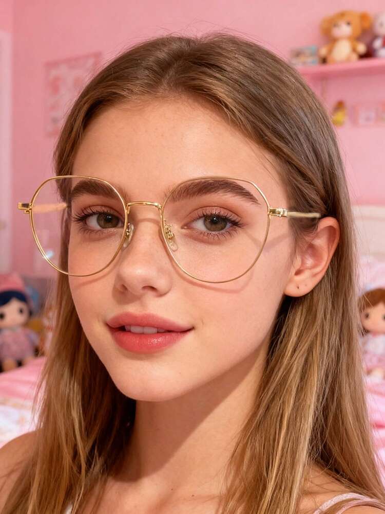 1 par de gafas poligonales, diseñadas especialmente para influencers femeninas, con una apariencia sobresaliente; marco ligero y elegante, diseño de marco grande para hacer que el rostro se vea talla grande delgado, súper ligero. - marco semicircular - Añade 12