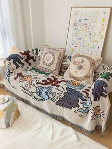 Cartoon Geometric Pattern Tasseled Sofa Cushion, Suitable For All Seasons - Multicolor - View 4