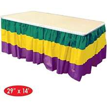 Beistle Plastic Mardi Gras Table Skirt Fat Tuesday Party Supplies, 29" x 14', Green/Yellow/Purple(default) - Multicolor - Ver 4
