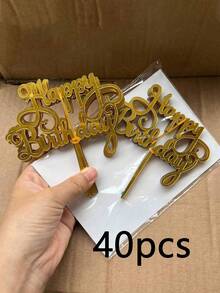 1-40个生日快乐亚克力蛋糕装饰插牌，生日蛋糕装饰，派对装饰，现代字母图案蛋糕装饰插牌，生日派对装饰，送给家人和朋友的完美纪念品 - 彩色 - 查看 9