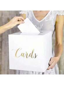 1个简约烫金婚礼礼品卡盒，投票箱，情人节表白求婚惊喜盒，生日贺卡留言盒，派对活动氛围道具，带卡片收纳架（含10张贺卡），适用于派对、毕业典礼、婚宴、生日等场合。 - 彩色 - 查看 7