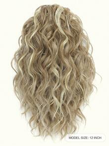 12英寸马尾辫接发，卷发，爪夹式抽绳马尾辫接发（深金色混合米色金发），女士假发片，人造纤维材质