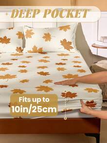 1 pieza Sábana ajustable, con estampado digital de hojas de arce otoñal, protector de colchón transpirable, diseño de bolsillo profundo, se ajusta a colchones de tamaño individual/doble/queen/king, lavable a máquina, a prueba de polvo, anti-pelusas, apto para todas las estaciones, ropa de cama cómoda para todo el año, decoración de dormitorio otoñal retro, decoración de habitación con tema de hojas de arce