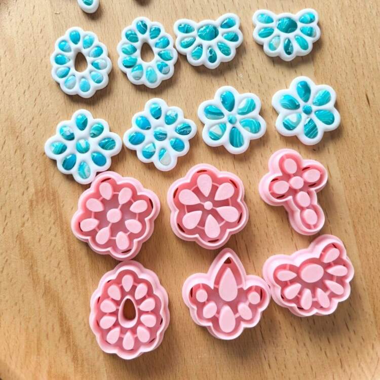 镶嵌宝石系列聚合物粘土切割模具，粘土切割模具，耳环首饰DIY手工切割模具，适用于DIY耳环和工艺品，非常适合手工装饰品、珠宝制作工具 - Inlaid Gemstone Series - 查看 2