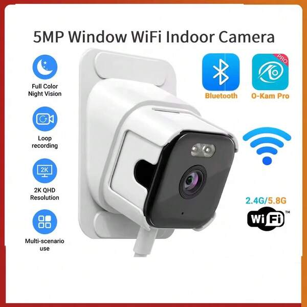 Cámara inalámbrica para ventana de 5MP, cámaras interiores WiFi de 5GHz, grabación, instalación rápida, doméstica, visión nocturna a color, detección de movimiento