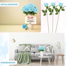 40支仿真玫瑰花束，丝绸假花，逼真长茎玫瑰，适用于婚礼装饰、新娘送礼会中心摆件、花艺布置、派对家居餐桌装饰、生日、周年纪念日、情人节、母亲节等场合。 - 淺藍色 - 查看 6